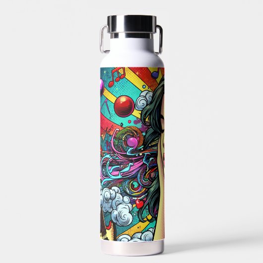 Meisje Luisteren naar Muziek op Hoofdtelefoon Psyc Waterfles (Voorkant)