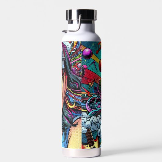 Meisje Luisteren naar Muziek op Hoofdtelefoon Psyc Waterfles (Rechts)