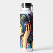 Meisje Luisteren naar Muziek op Hoofdtelefoon Psyc Waterfles (Achterkant)