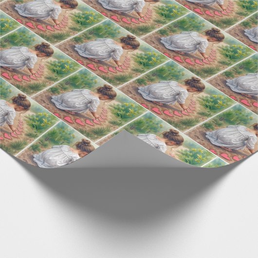 Meisje maakt een Hart Tuin Pad Cadeaupapier (Hoek)