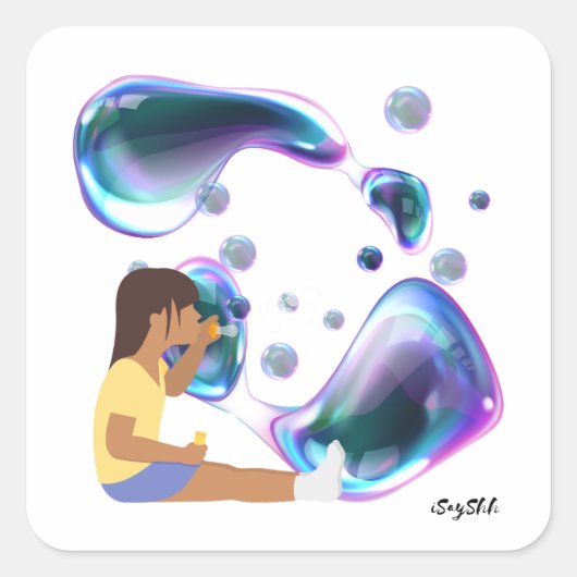 meisje maakt zeepbel vierkante sticker (Voorkant)