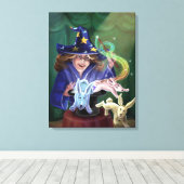 Meisje Magician Trekt Konijnen uit het Pet Canvas Afdruk (Insitu (Houten vloer))