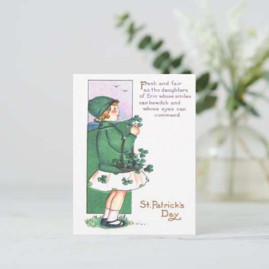 Meisje mand shamrocks briefkaart (Staand voorkant)