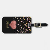 Meisje meisje glam roze glitter hart bagagelabel (Voorkant horizontaal)