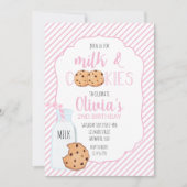 Meisje Melk en Cookies Roze Verjaardag Uitnodiging (Voorkant)