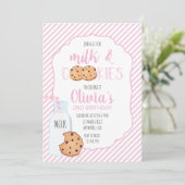 Meisje Melk en Cookies Roze Verjaardag Uitnodiging (Staand voorkant)