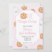 Meisje Melk en Koekjes Roze eerste Verjaardag Kaart (Voorkant)