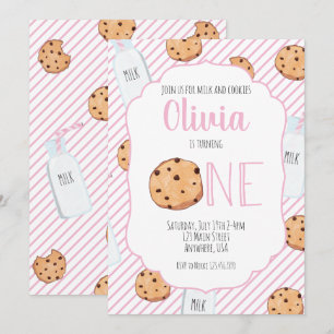 Meisje Melk en Koekjes Roze eerste verjaardagsuitn Kaart