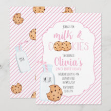 Meisje Melk en Koekjes Roze Verjaardagsuitnodiging