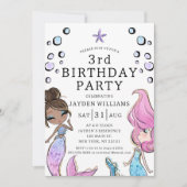 Meisje Mermaid Pink Paarse Kinderen Aanwezigheid Kaart (Voorkant)