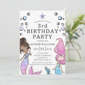 Meisje Mermaid Pink Paarse Kinderen Aanwezigheid Kaart (Staand voorkant)