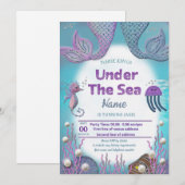 Meisje Mermaid verjaardagsfeestje uitnodiging (Voorkant / Achterkant)