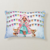 meisje met 2 kleine herten's en kerstverlichting accent kussen (Achterkant)