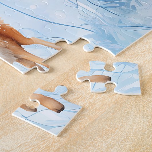 meisje met 2 kleine herten's en kerstverlichting legpuzzel (Zijkant)