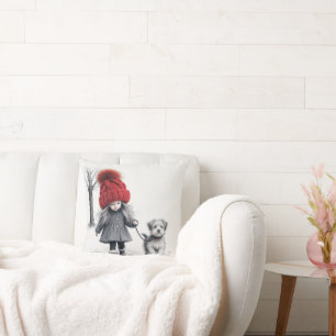 Meisje met 3D gebreid Pet met hond Kussen