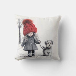 Meisje met 3D gebreid Pet met hond Kussen