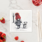 Meisje met 3D gebreid Pet met hond Servet (Insitu)