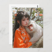 Meisje met Aap Chinese Zodiac Art Briefkaart (Voorkant / Achterkant)