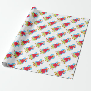 Meisje met aardbeien en bloemen cadeaupapier