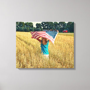 Meisje met Amerikaanse vlag Canvas Afdruk