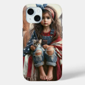 Meisje met Amerikaanse vlag en kitten Case-Mate iPhone Case (Achterkant)