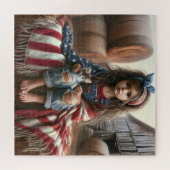 Meisje met Amerikaanse vlag en kitten Legpuzzel (Horizontaal)