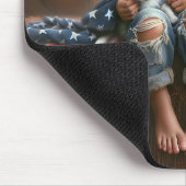 Meisje met Amerikaanse vlag en kitten Muismat (Hoek)