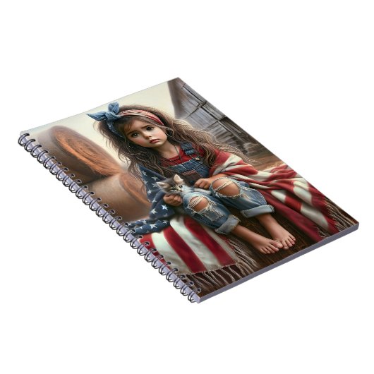 Meisje met Amerikaanse vlag en kitten Notitieboek (Rechterzijde)