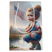 Meisje met Amerikaanse vlag Medium Cadeauzakje (Voorkant)