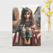 Meisje met Amerikaanse vlag verjaardag Kaart (Gele Bloem)