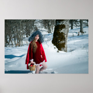 Meisje met appels in de sneeuw poster