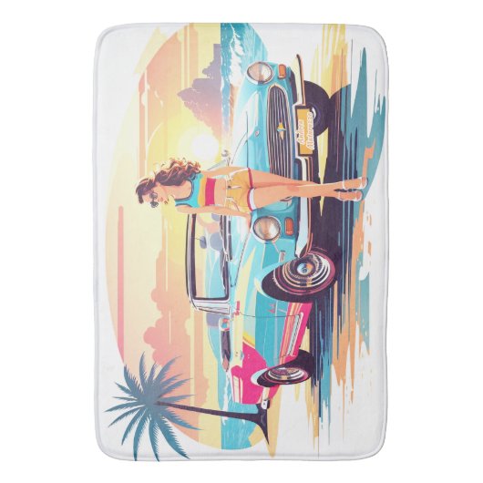 Meisje met auto en droom natuur badmat (Voorkant Verticaal)