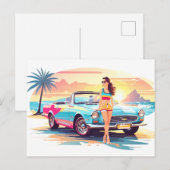 Meisje met auto en droom natuur briefkaart (Voorkant / Achterkant)