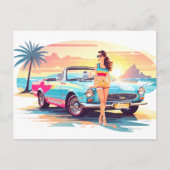 Meisje met auto en droom natuur briefkaart (Voorkant)