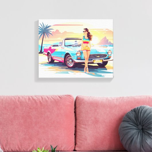Meisje met auto en droom natuur canvas afdruk (Insitu (Woonkamer))