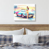 Meisje met auto en droom natuur canvas afdruk (Insitu (Slaapkamer))
