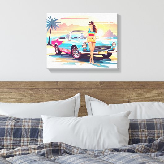 Meisje met auto en droom natuur canvas afdruk (Insitu (Slaapkamer))