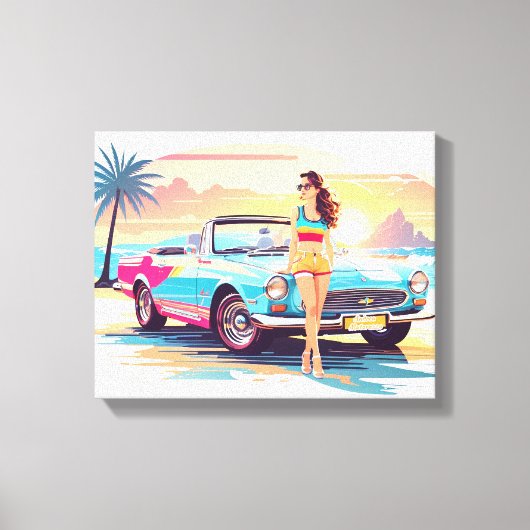 Meisje met auto en droom natuur canvas afdruk (Voorkant)