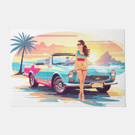 Meisje met auto en droom natuur deurmat