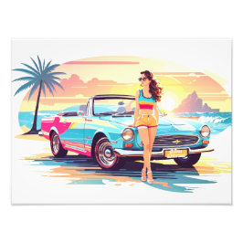 Meisje met auto en droom natuur foto afdruk