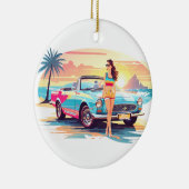 Meisje met auto en droom natuur keramisch ornament (Rechts)