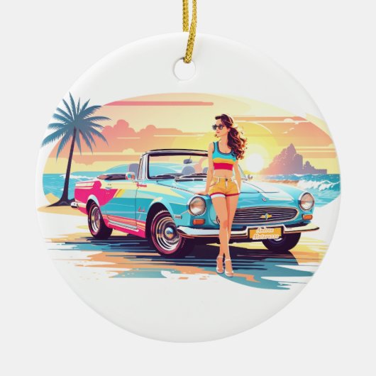 Meisje met auto en droom natuur keramisch ornament (Voorkant)