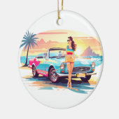 Meisje met auto en droom natuur keramisch ornament (Links)