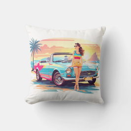 Meisje met auto en droom natuur kussen