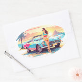 Meisje met auto en droom natuur ovale sticker (Envelop)