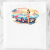 Meisje met auto en droom natuur ovale sticker (Tas)