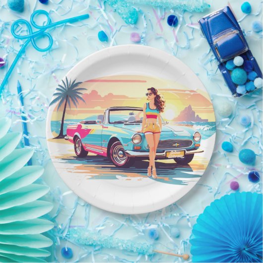 Meisje met auto en droom natuur papieren bordje (Feest)