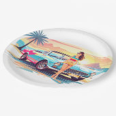 Meisje met auto en droom natuur papieren bordje (Gekanteld)