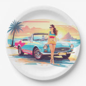 Meisje met auto en droom natuur papieren bordje (Voorkant)