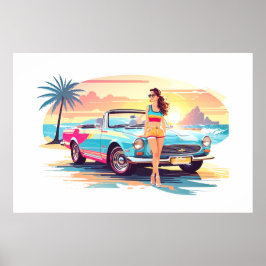 Meisje met auto en droom natuur poster